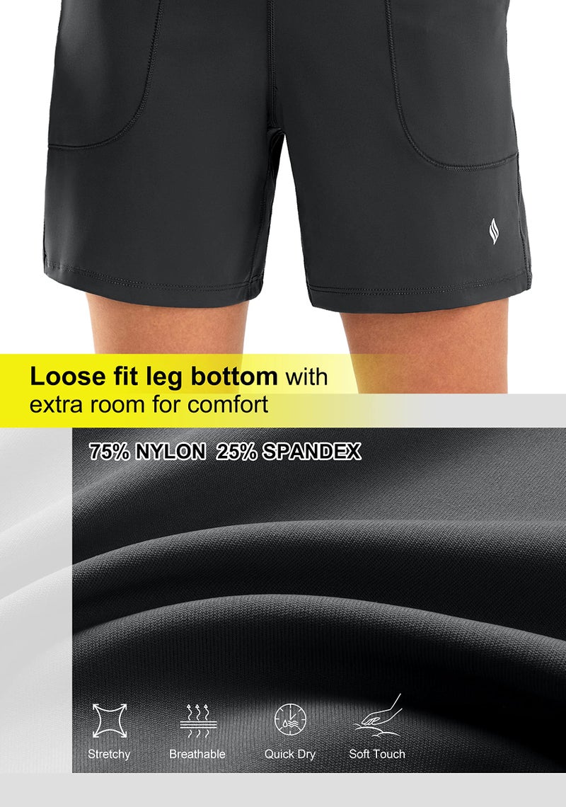 SANTINY Women's 6'' Athletic Long Shorts with 4 Pockets High Waisted Bermuda Shorts for Women Walking Running Casual (Dark Grey_M) - Image 4
