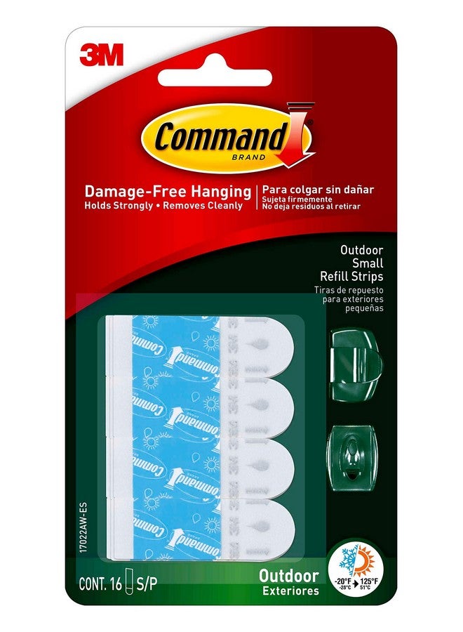 كوماند شرائط إعادة تعبئة صغيرة بيضاء من Command Outdoor، 16 شريطًا مقاومًا للعوامل الجوية، شرائط لاصقة جدارية معلقة خالية من التلف لإعادة تعليق خطافات Command لديكورات عيد الميلاد - Image 1