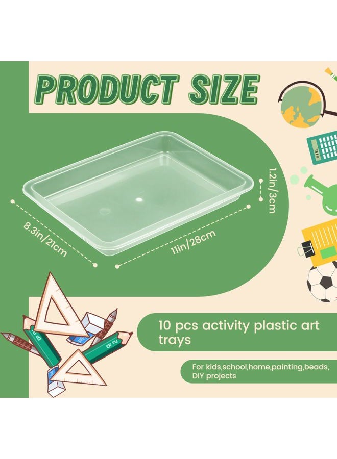 OJYUDD 10 Pcs Activity Plastic Art Trays, Stackable Craft and Storage Tray, Serving Organizer for Kids, School, Home, Painting, Beads, DIY Projects - 11 x 8.27 x 1.18 Inch (Clear) - Image 2