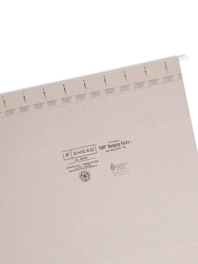 Smead TUFF Hanging File Folder with Easy Slide Tab, 1/3-Cut Sliding Tab, Letter Size, Steel Gray, 18 per Box (64092, Rod Color May Vary) - Image 3