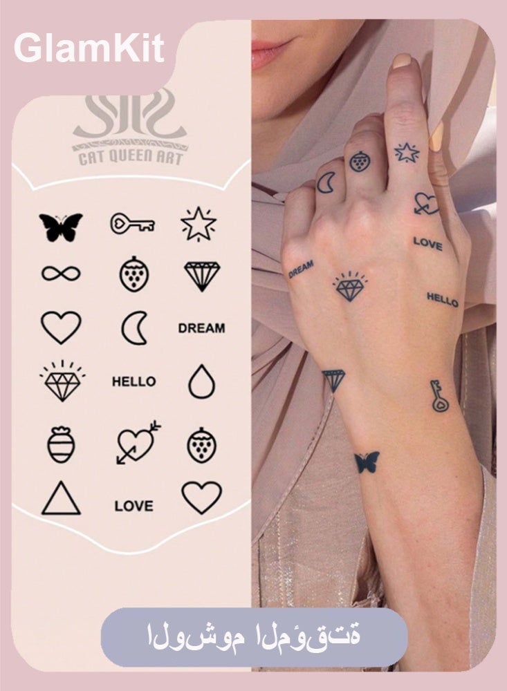 جلامكيت 54 قطعة من الوشوم المؤقتة بتصاميم فراشة، قلب، ماسة، نصف دائم، تدوم لمدة 14 يومًا، غير لامع، هدايا صغيرة للأصابع، الأذنين، الكتفين، الرقبة والجسم - Image 1