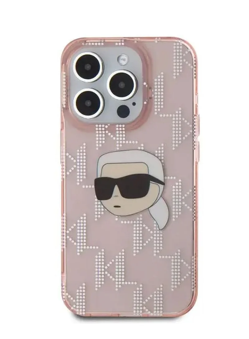 Karl Lagerfeld IML Hard Case with Electroplated Karl Head & Monogram Design for iPhone 16 Pro Max / Drop protection / Slim Profile / Easy Snap-On / Comfortable Grip-Pink