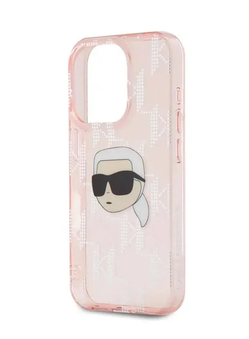 Karl Lagerfeld IML Hard Case with Electroplated Karl Head & Monogram Design for iPhone 16 Pro Max / Drop protection / Slim Profile / Easy Snap-On / Comfortable Grip-Pink