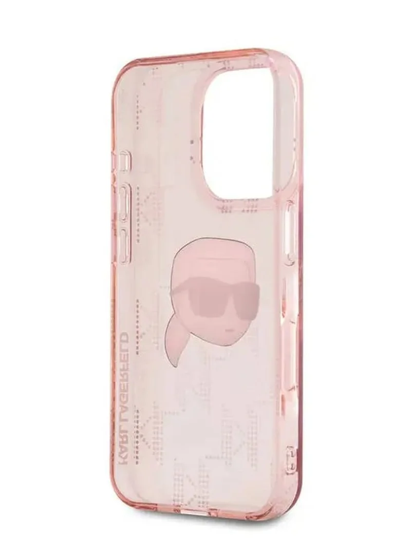Karl Lagerfeld IML Hard Case with Electroplated Karl Head & Monogram Design for iPhone 16 Pro Max / Drop protection / Slim Profile / Easy Snap-On / Comfortable Grip-Pink