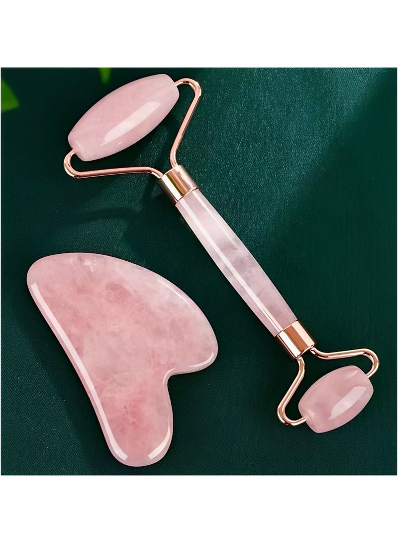 BenQuand Face Massager Rose Quartz Face Jade Roller & Gua Sha Facial Tool Set, Muscle Tension Relief, Skin Care Gifts for Woman/Men, Self Care Gifts - Image 1
