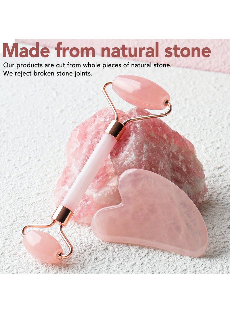 BenQuand Face Massager Rose Quartz Face Jade Roller & Gua Sha Facial Tool Set, Muscle Tension Relief, Skin Care Gifts for Woman/Men, Self Care Gifts - Image 2