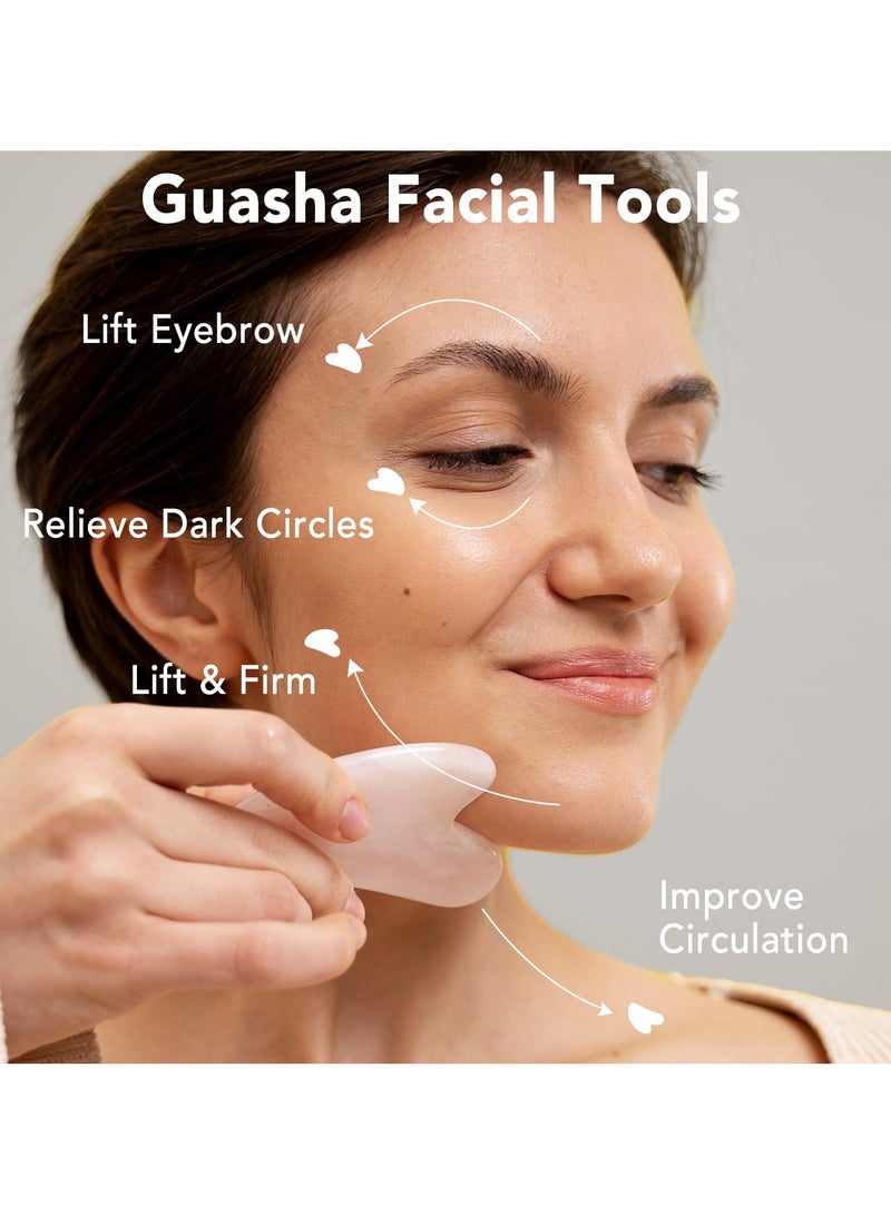 BenQuand Face Massager Rose Quartz Face Jade Roller & Gua Sha Facial Tool Set, Muscle Tension Relief, Skin Care Gifts for Woman/Men, Self Care Gifts - Image 5