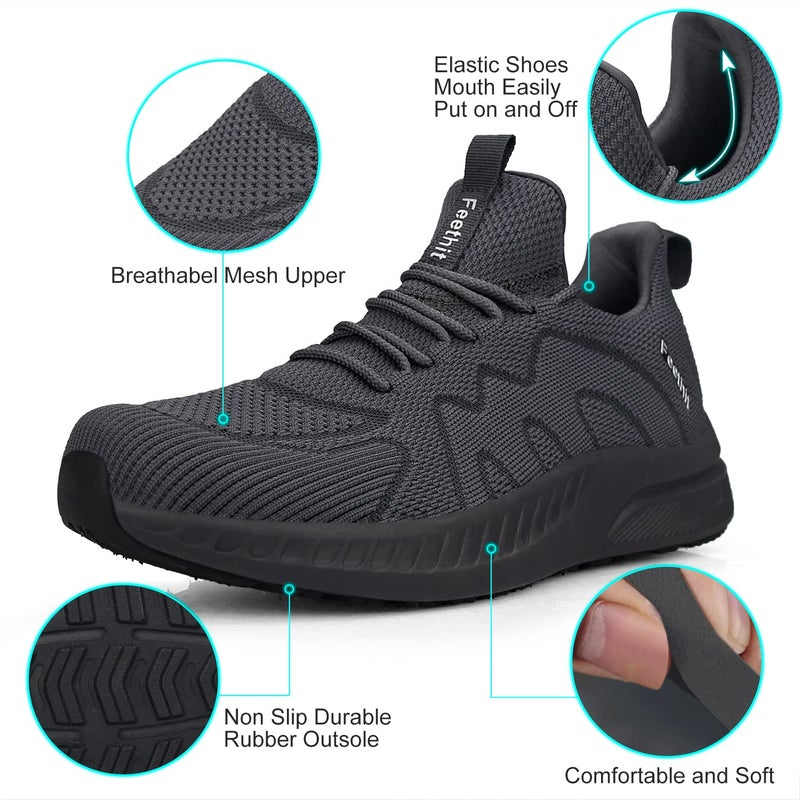 Feethit Mens Non Slip Running Sneakers Casual Breathable Slip on Walking Tennis Shoes Casual Comfortable Shoes Drak Gray 10 - Image 3