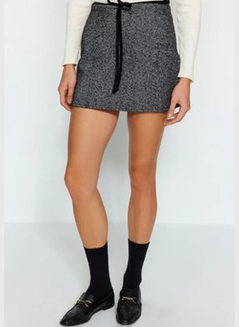 trendyol Black Velvet Tie Detail Woven Shorts Skirt TWOAW24SR00056
