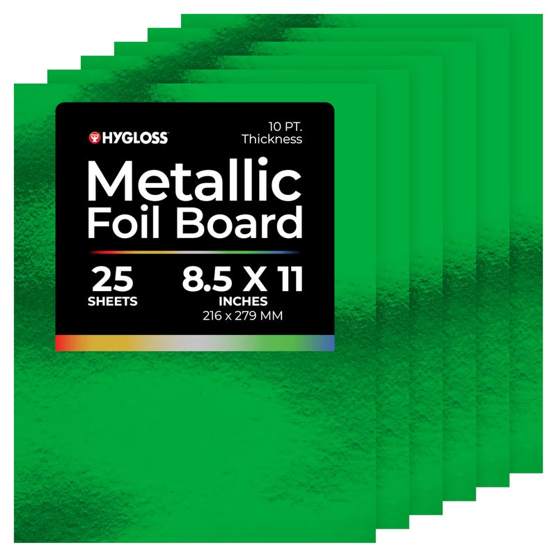 أوراق كاردستوك معدنية من هايجلوس 25 ورقة خضراء لامعة 85 × 11 ورقة فويل معدني متينة 10 نقطة للحرف اليدوية والتزيين والملصقات
