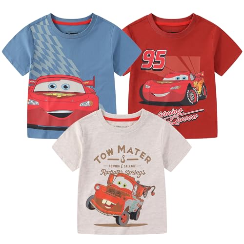 Disney Cars Lightning McQueen Boys 3 Pack Short Sleeve Crew Neck T-Shirt for Toddler and Big Kids Blue/Red/Grey - Image 1