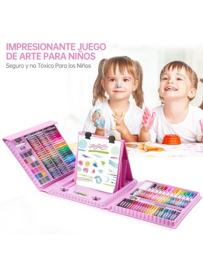 208 Pieces Painting Set, Professional Folding Art Set for Kids with Portable Double-Sided Easel, Ideal Gift for Kids, School Art Supplies, Students, Beginners (Pink) - Image 2