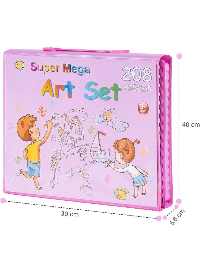 208 Pieces Painting Set, Professional Folding Art Set for Kids with Portable Double-Sided Easel, Ideal Gift for Kids, School Art Supplies, Students, Beginners (Pink) - Image 3