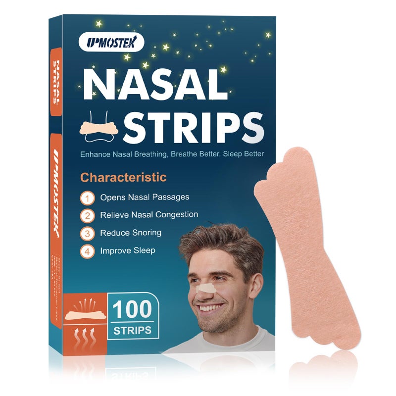 UPMOSTEK 100Pcs Nasal Strips for Snoring, Extra Strength Nose Strips Breathing, Nose Tape for Sports and Sleep, Anti Snoring Strips Help Stop Snoring and Nasal Congestion Relief - Image 1