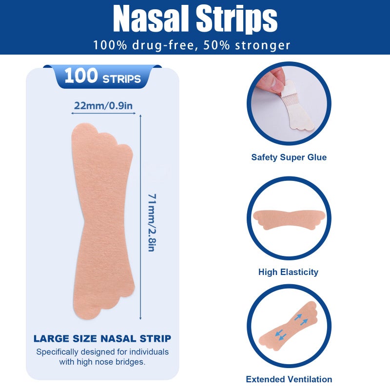 UPMOSTEK 100Pcs Nasal Strips for Snoring, Extra Strength Nose Strips Breathing, Nose Tape for Sports and Sleep, Anti Snoring Strips Help Stop Snoring and Nasal Congestion Relief - Image 5
