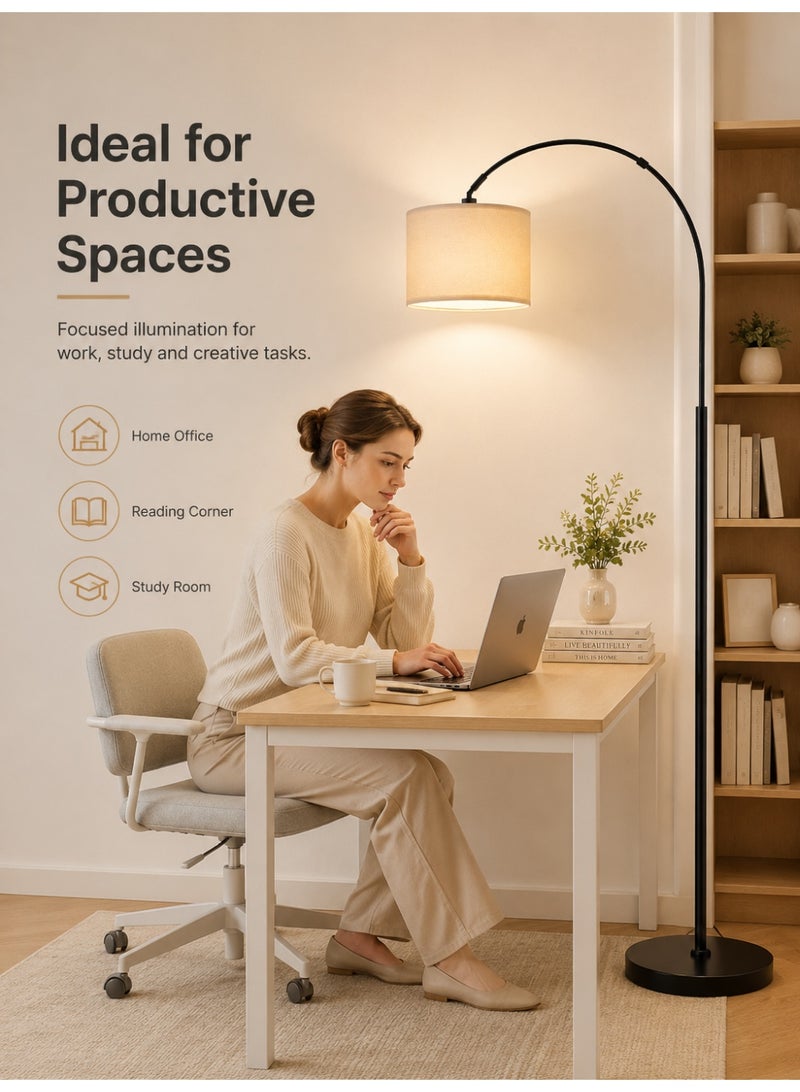ALongDeng Floor Lamps for Living Room 185CM Height Tall Arc Floor Lamp Modern Floor Lamp with Adjustable Hanging Drum Shade 12W Bulb Included LED Floor Lamp for Bedroom Office Dorm Room - Image 3