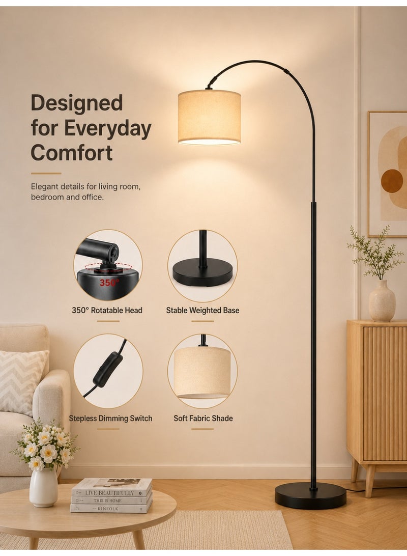 ALongDeng Floor Lamps for Living Room 185CM Height Tall Arc Floor Lamp Modern Floor Lamp with Adjustable Hanging Drum Shade 12W Bulb Included LED Floor Lamp for Bedroom Office Dorm Room - Image 2