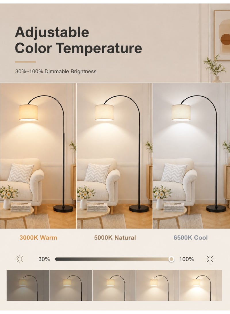ALongDeng Floor Lamps for Living Room 185CM Height Tall Arc Floor Lamp Modern Floor Lamp with Adjustable Hanging Drum Shade 12W Bulb Included LED Floor Lamp for Bedroom Office Dorm Room - Image 4