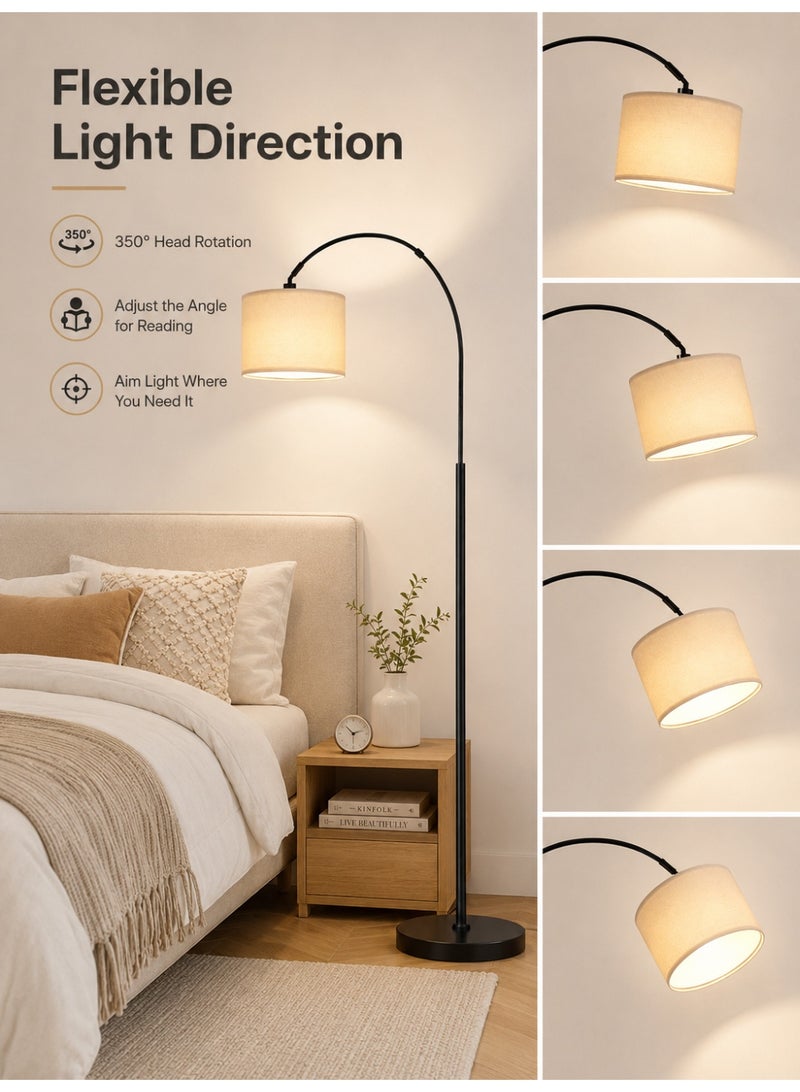 ALongDeng Floor Lamps for Living Room 185CM Height Tall Arc Floor Lamp Modern Floor Lamp with Adjustable Hanging Drum Shade 12W Bulb Included LED Floor Lamp for Bedroom Office Dorm Room - Image 5