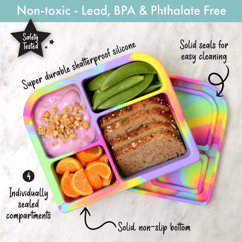 PrimaStella Snacktainer Silicone Bento Box - Leak-Proof Lunch Box for Kids and Adults (Rainbow Swirl) - Image 2