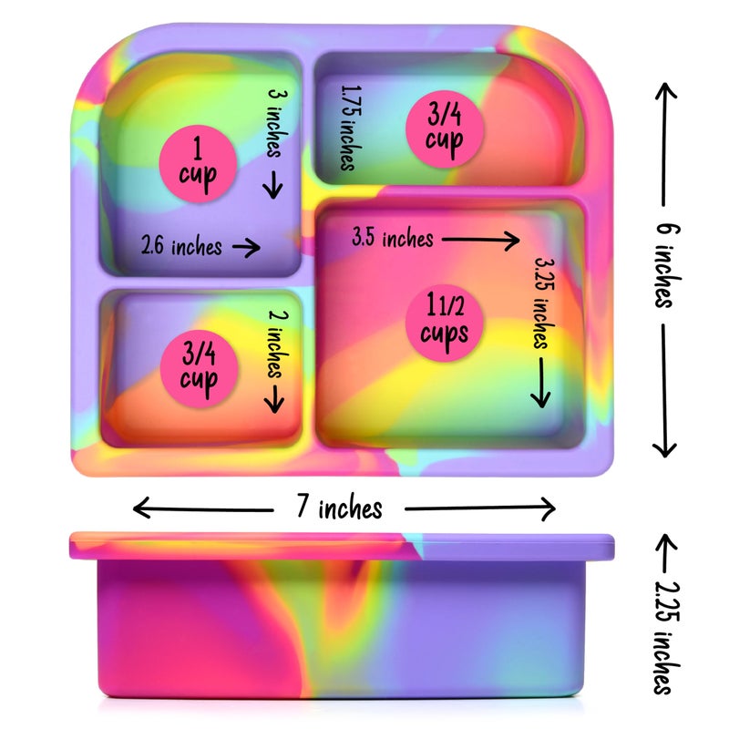 PrimaStella Snacktainer Silicone Bento Box - Leak-Proof Lunch Box for Kids and Adults (Rainbow Swirl) - Image 3