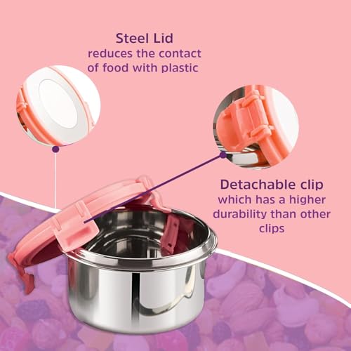 MARU Stainless Steel Lunch Box Set of 3 (250ml*2 + 350ml) Leakproof Tiffin with Insulated Bag for Kids & Adults, Perfect for School & Office Use. Muti-Containers compartments for Foods & Snacks - Image 4