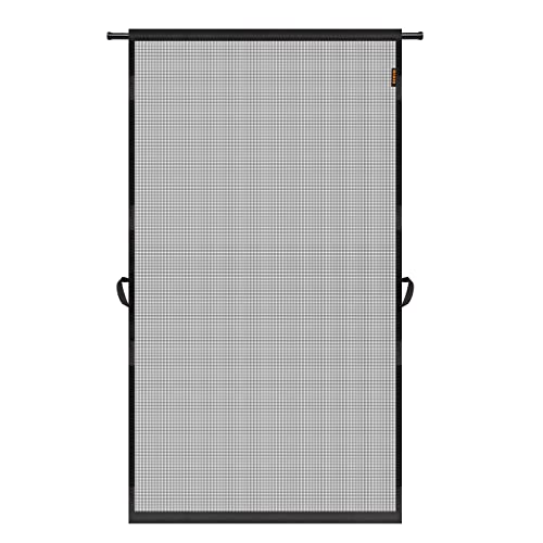 MAGZO باب شاشة معلق MAGZO، يناسب حجم الباب 36" x 80" (حجم الستارة 38'' x 81''), شبكة ألياف زجاجية مطورة مع قضيب توتر وخطاف وحلقة (قطعة واحدة يمكن تركيبها بطريقتين)، أسفل مثقل، رمادي - Image 1
