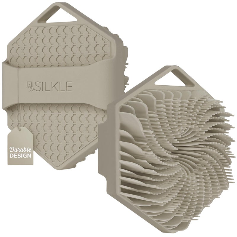 SILKLE Silicone Body Scrubber â€“ Gentle Exfoliating Shower Scrubber for Body & Bath, Silicone Shower Brush & Loofah Alternative â€“ Non-Slip Silicone Body Brush, Quick Dry, Hygienic - Clay - Image 1