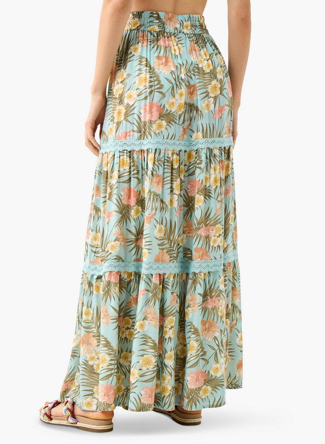 Splash FAV Floral Print Tiered Maxi Skirt with Elasticated Waistband - Image 3