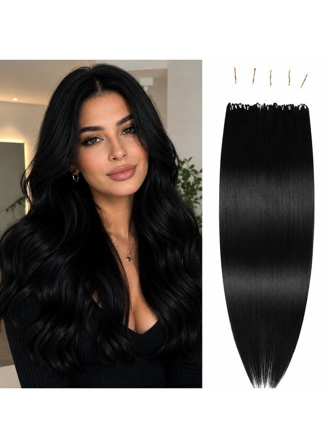 Rich Coco Invisible HD Seamless Hair Extensions 100% Natural Human Hair Straight Hair Extensions Deep Black Soft Smooth Thick Long Lasting Hair for Women - Image 2