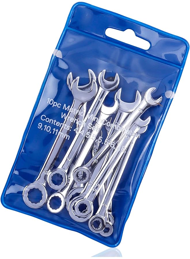 promass 10Pcs Mini Combination Wrench Set Metric Wrenches 4-11mm Open and Box End Small Wrench Set