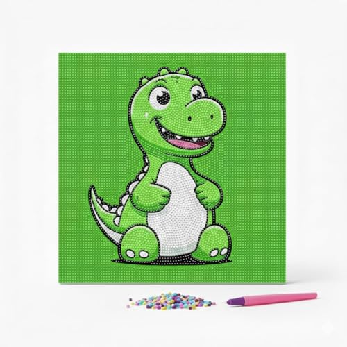 BLiSS HUES 5D Unicorn Diamond Painting Kits for Kids with Wooden Frame Cute Animal Art and Crafts for Kids Ages (6-12) Diamond Painting Frame (Happy Dino) - Image 1