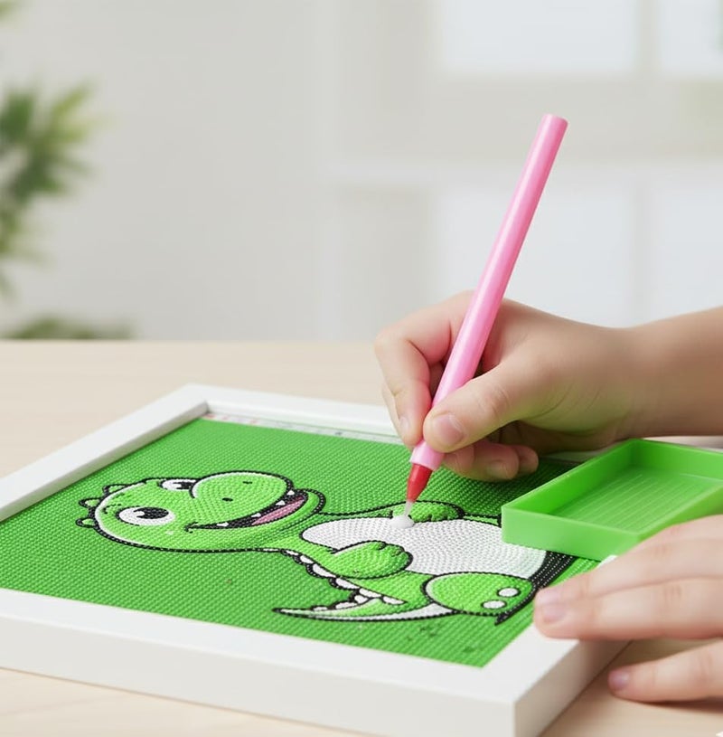 BLiSS HUES 5D Unicorn Diamond Painting Kits for Kids with Wooden Frame Cute Animal Art and Crafts for Kids Ages (6-12) Diamond Painting Frame (Happy Dino) - Image 4
