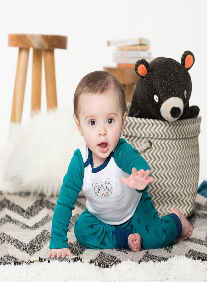 Lamaze Organic Baby, Baby Boy's Pull on Jogger 2 Pack Pants, Blue Bear/Green Trees, 12 Months - Image 2