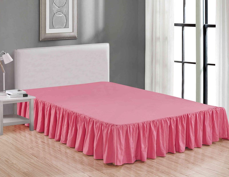 Sheets  Beyond Wrap Around Solid Microfiber Luxury Hotel Quality Fabric Bedroom Gathered Ruffled Bedding Bed Skirt 14 Inch Drop Queen Pink