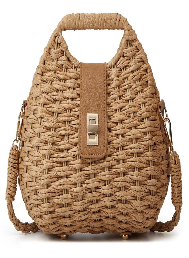 Bagkeak Casual Straw Beach Bags For Women Dumpling Bag Rattan Purses Summer Straw Crossbody Woven Handbag Purse Shoulder Bag Travel, Khaki - Image 1