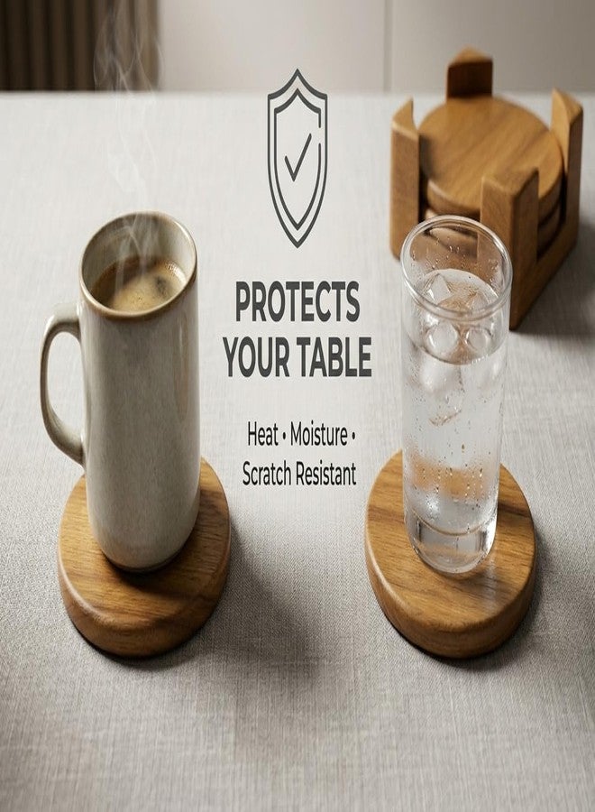 Furn Yard Handcrafted Premium Teak Wooden Coasters – Set of 4 with Holder, Eco-Friendly Drink Coasters for Home and Office - Image 4