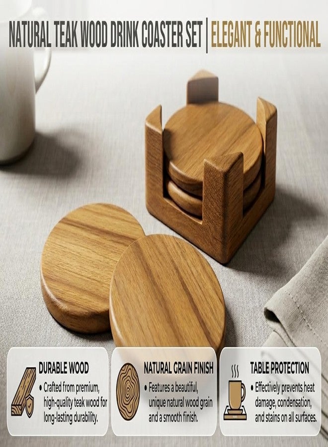 Furn Yard Handcrafted Premium Teak Wooden Coasters – Set of 4 with Holder, Eco-Friendly Drink Coasters for Home and Office - Image 5