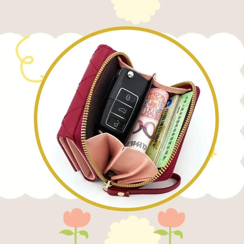 Women Wallet Small Size Multi Compartment Zipper Wrist Strap Organizer for Cash, Cards, Keys (Blue) - Image 5