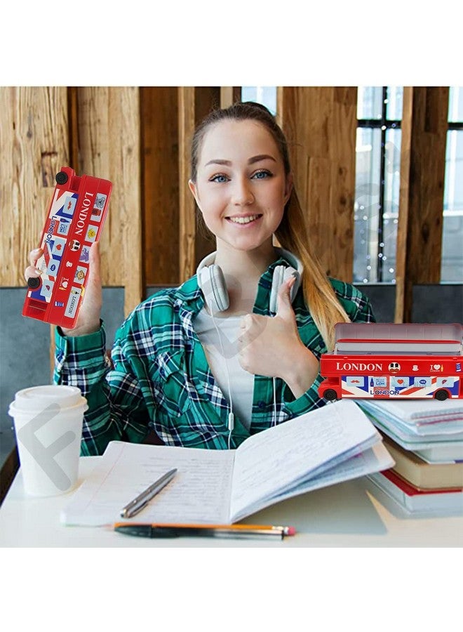 FunBlast Cartoon Bus Toy Metal Pencil Box with Moving Tyres & Sharpener for Kids Bus Geometry Box (London Bus Red) - Image 4