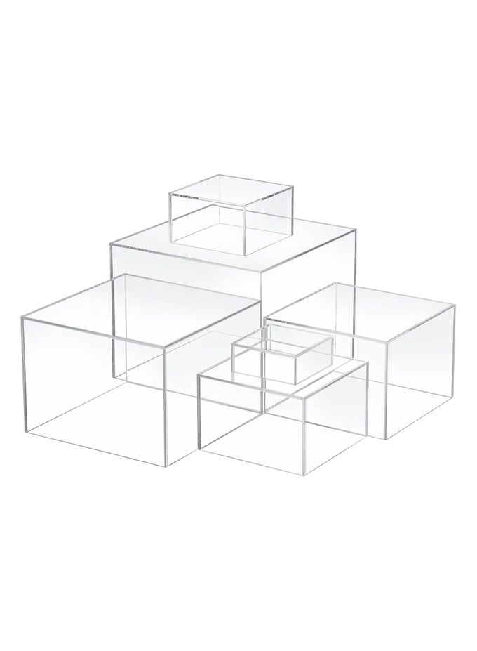 6 Pack Acrylic Risers for Display Acrylic Cube Boxes Acrylic Risers Display Stands with Hollow Bottoms Acrylic Decorative Stand for Jewelry Display Candy Table Decor 6 Sizes (Clear)