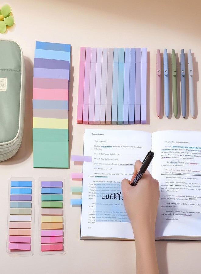 KOUDGY 49Pcs Book Annotation Kit - Aesthetic Pencil Case Bag with Highlighters Gel Pens and Marker, 900 Sheets Transparent Index Tabs Sticky Notes Bible Study Supplies (Green) - Image 2