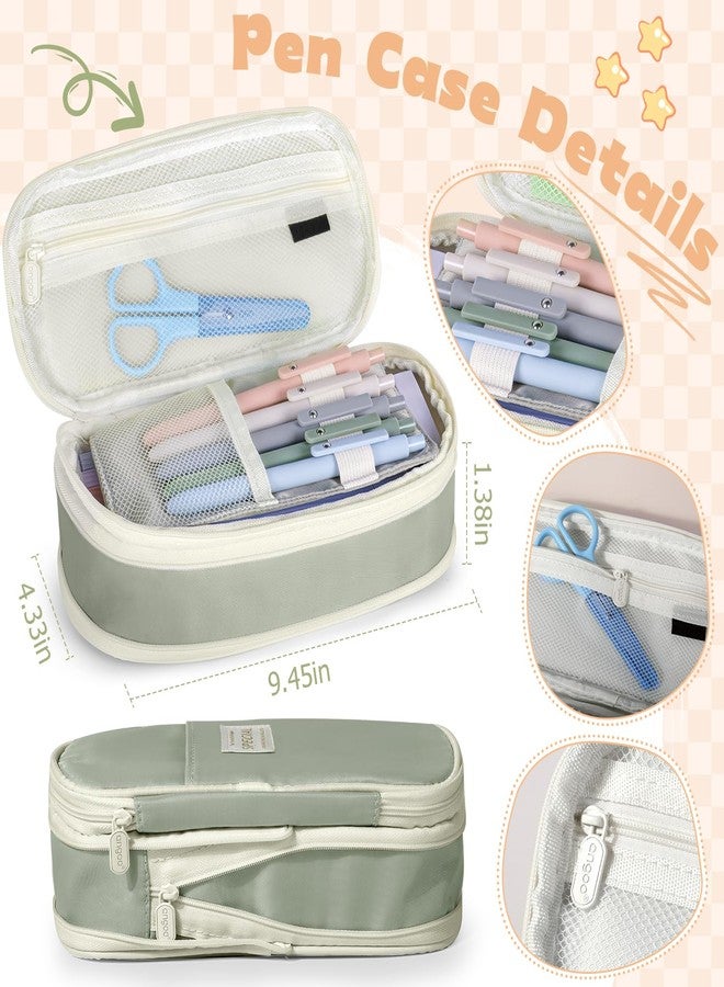 KOUDGY 49Pcs Book Annotation Kit - Aesthetic Pencil Case Bag with Highlighters Gel Pens and Marker, 900 Sheets Transparent Index Tabs Sticky Notes Bible Study Supplies (Green) - Image 3