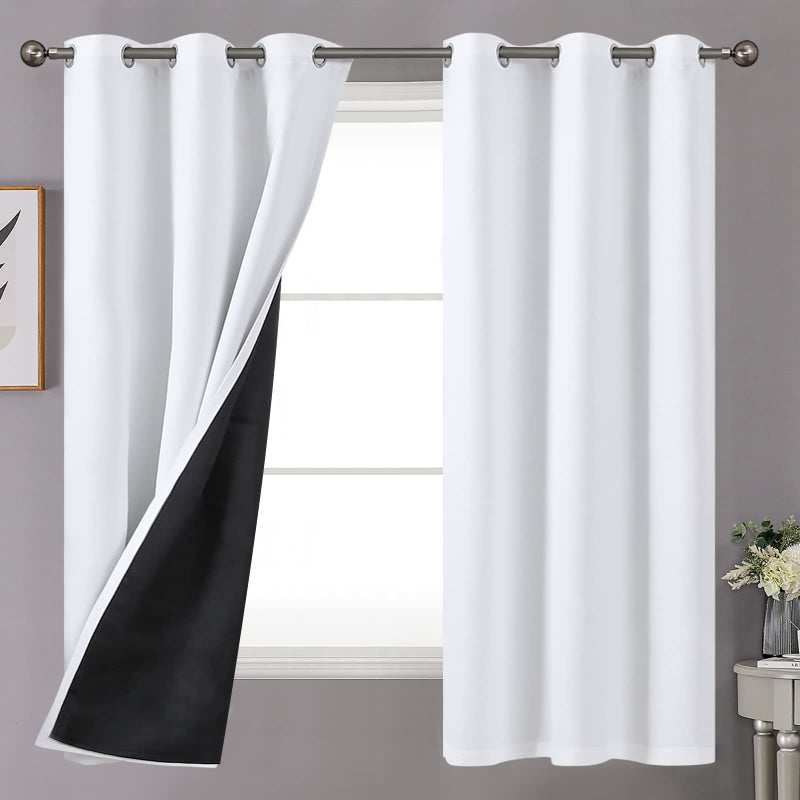 YoungsTex 100% Blackout Curtains 63 Inches Long for Bedroom, Black Out Room Darkening Drapes with Grommet Thermal Insulated for Living Room, Pure White, 2 Panels,42 X 63 Inch - Image 1