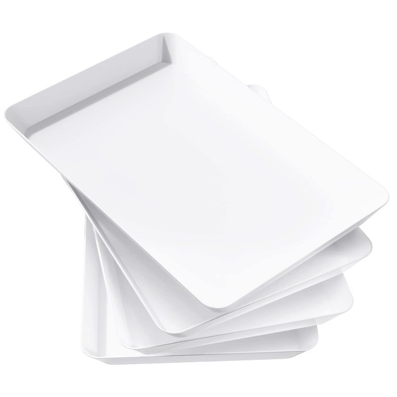 Lifewit Serving Tray Plastic for Party Supplies 15 x 10 Platters for Serving Food 4 pcs White Reusable Tray for Veggie Snack Fruit Cookies Desserts in KitchenPantry Organization