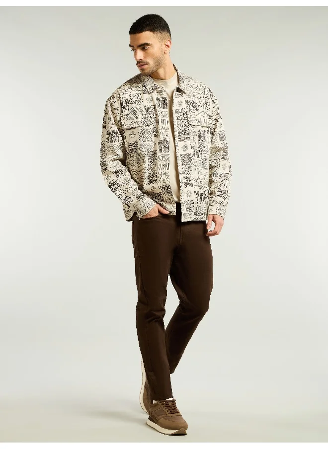 Beyoung Brown and Beige Cotton Print Shacket