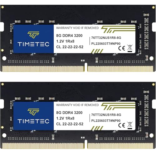 Timetec 16GB KIT(2x8GB) DDR4 3200MHz (DDR4-3200) PC4-25600 Non-ECC Unbuffered 1.2V CL22 1Rx8 Single Rank 260 Pin SODIMM forAMD and Intel Gaming Laptop Notebook PC Computer Memory RAM Module Upgrade - Image 1