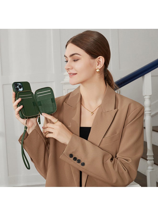 ZVE for iPhone 13 Pro Max Wallet Case Crossbody, Zipper Phone Case with RFID Blocking Card Holder Wrist Strap Purse Leather Cover for Women for iPhone 13 Pro Max (6.7 inch)- Dark Green 01 - Image 4