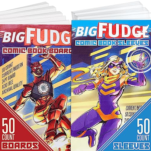 Big Fudge 50 Comic Book Bags and Boards - Protector Sleeves for Comics and Magazines - Archival Protection for 1990s to Current Comic Books - 7.25" x 10.5" - Image 1