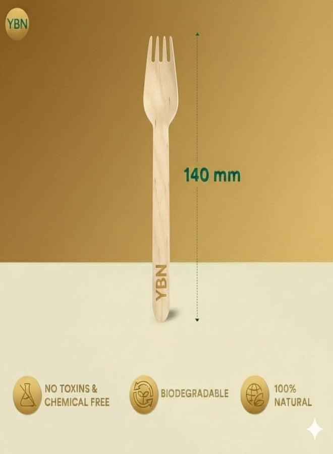 YBN Premium 140mm Wooden Disposable Spoons (100 Count) | 100% Compostable & Biodegradable Birchwood Utensils | Eco-Friendly Heavy Duty Cutlery for Parties, Weddings, and Catering (500, Fork) - Image 2